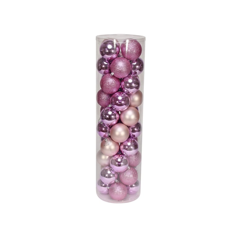 48 Pink Baubles - Set of 3 Finishes (Matt, Shiny & Glitter) Christmas Ornaments for Home Decor