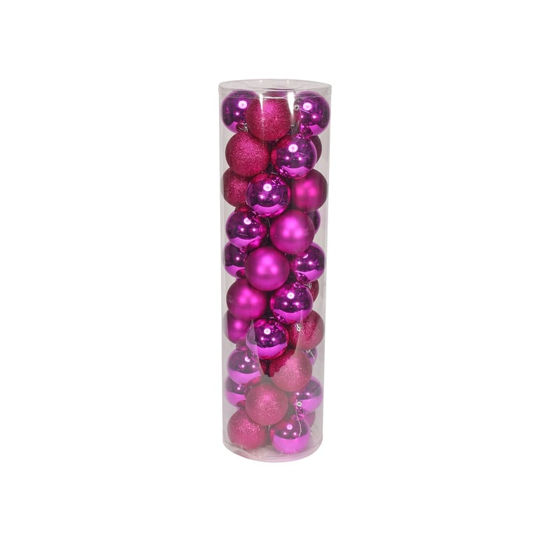 Hot Pink Baubles - 48pc Set of Matt, Shiny & Glitter Finish Decorations for Home and Christmas