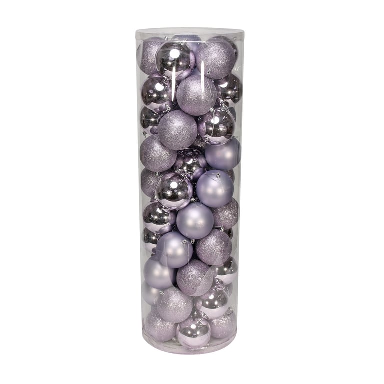 48 Lilac Baubles - Set of 3 Finishes (Matt, Shiny & Glitter) for Home Decor and Holiday Decorations