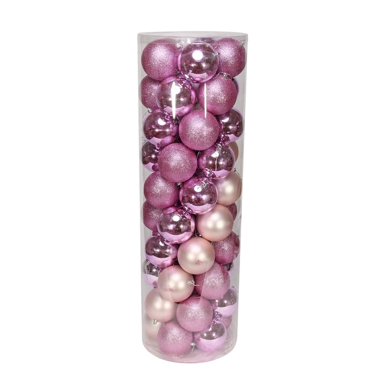 48 Pink Baubles - Pack of 3 Finishes (Matt, Shiny & Glitter) for Home Decor