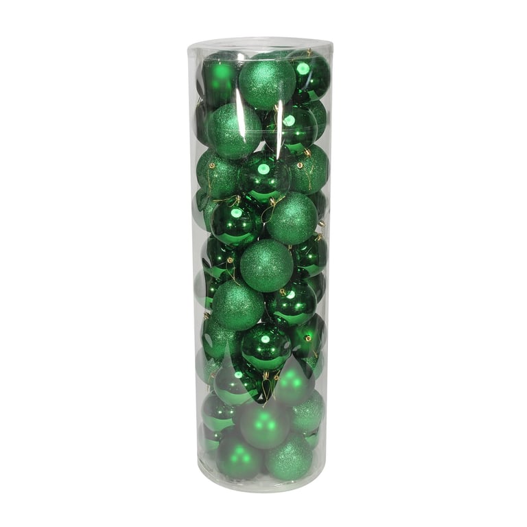 48 Pack Green Baubles - Matt, Shiny & Glitter Finish, 10cm Holiday Ornaments for Home Decor