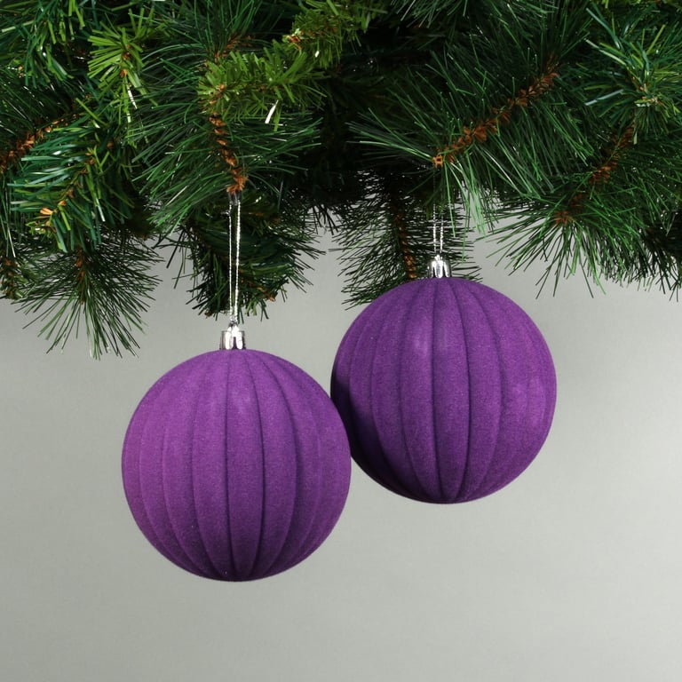 Purple Velvet Watermelon Baubles - 10cm Set of 4 Decorative Ornaments for Home and Holiday Decoration