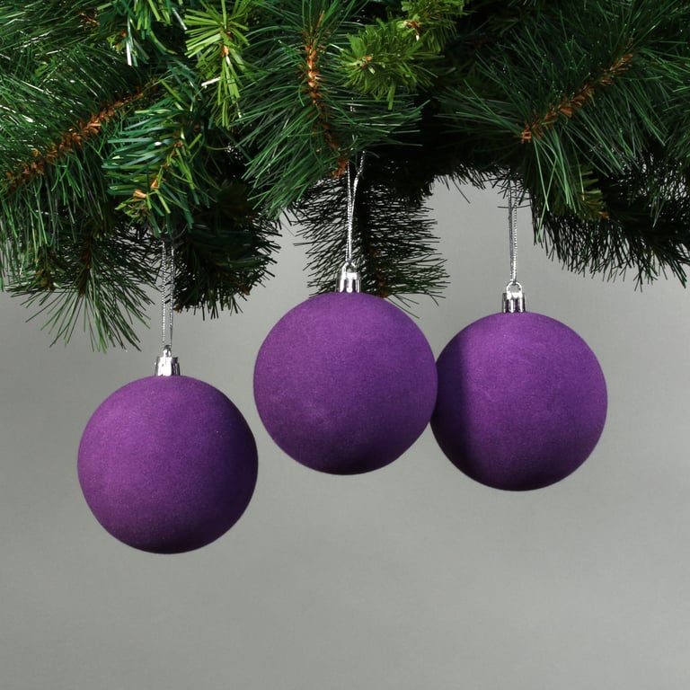 Purple Velvet Baubles - Set of 6 Festive Christmas Ornaments for Home Decor