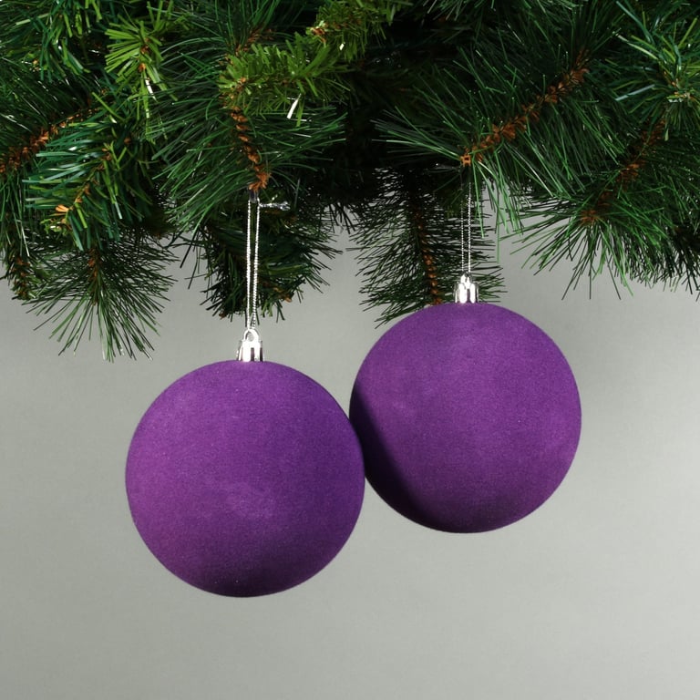 Purple Velvet Baubles - Set of 4 Festive Home Decor Ornaments, 10cm Garden Accents for Holiday Season