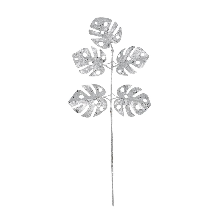 Silver Glitter Monstera Leaf Spray - Add Metallic Elegance to Home Decorations
