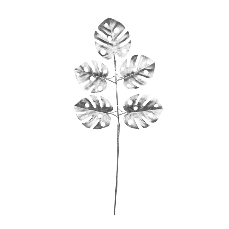 Silver Metallic Monstera Leaf Spray - Durable Indoor Plant Decoration Wall Art Mural