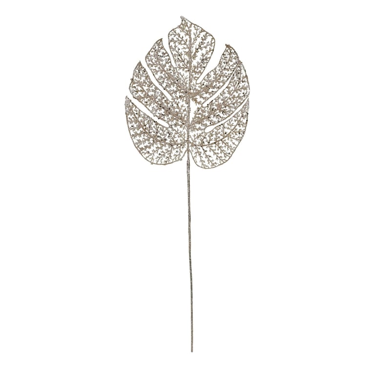 Champagne Glitter Filigree Monstera Leaf Wall Art Decoration