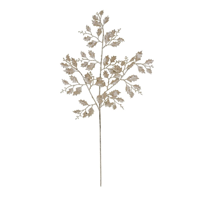 Champagne Glitter Holly Leaf Spray - Add Festive Shine to Your Christmas Decorations