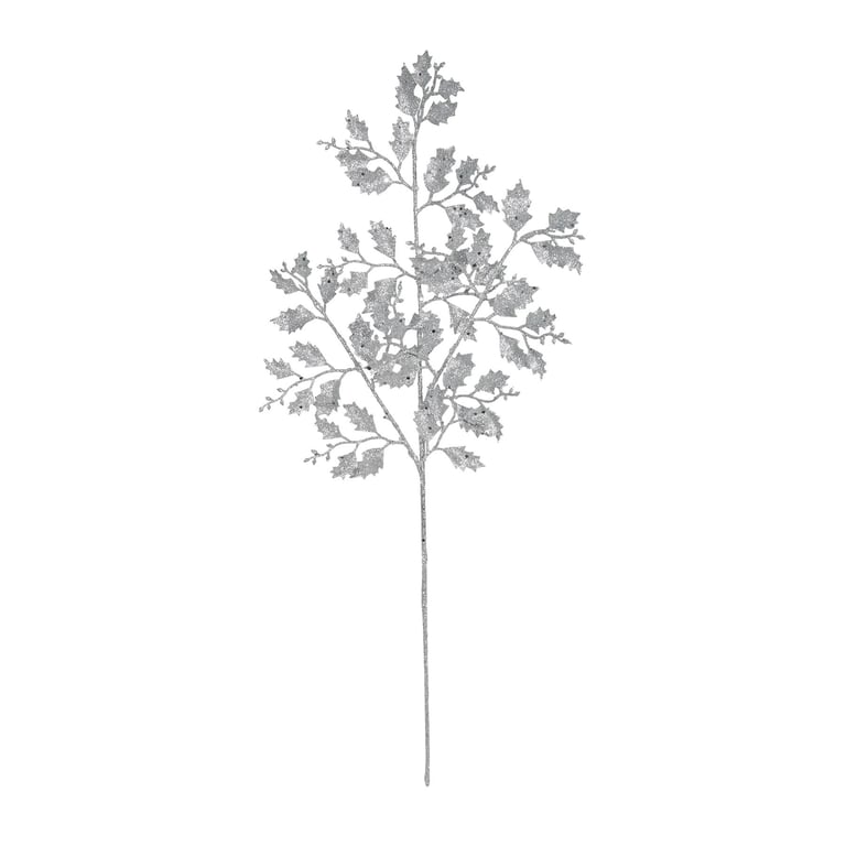 Silver Glitter Holly Leaf Spray - Add Sparkle to Your Winter Decorations