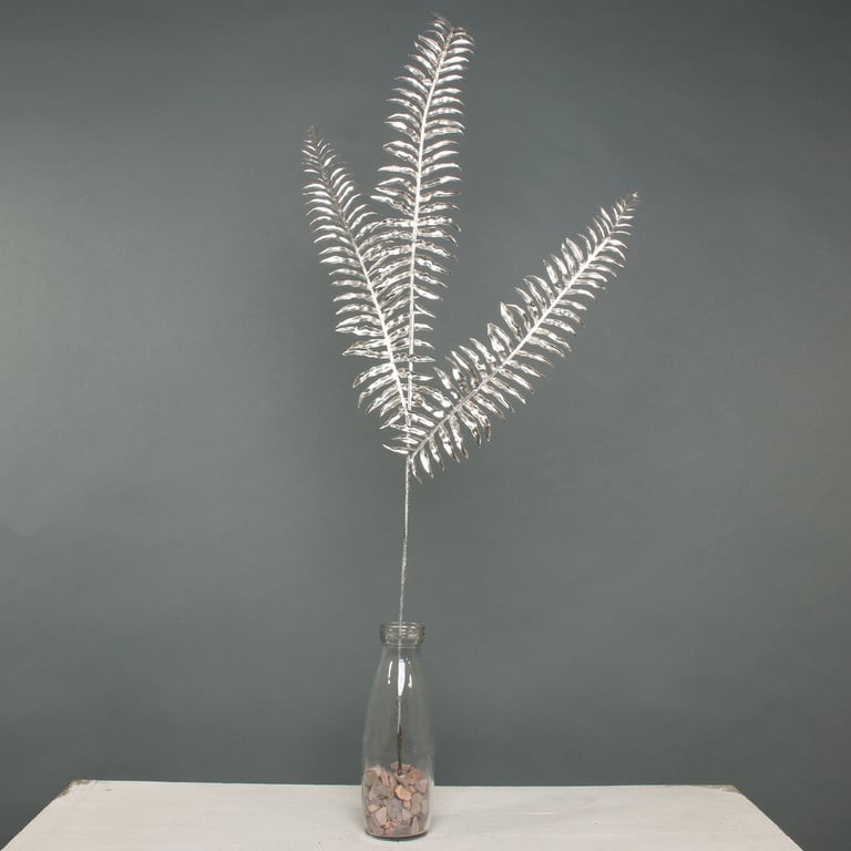 Champagne Metallic Fern Spray Stem (Set of 3 Leaves) - Botanical Home Decor Accents