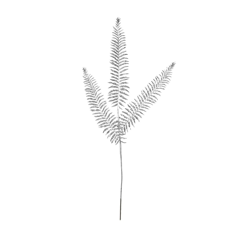Silver Metallic Fern Stem Spray - 3 Leaves Indoor Home Garden Decor