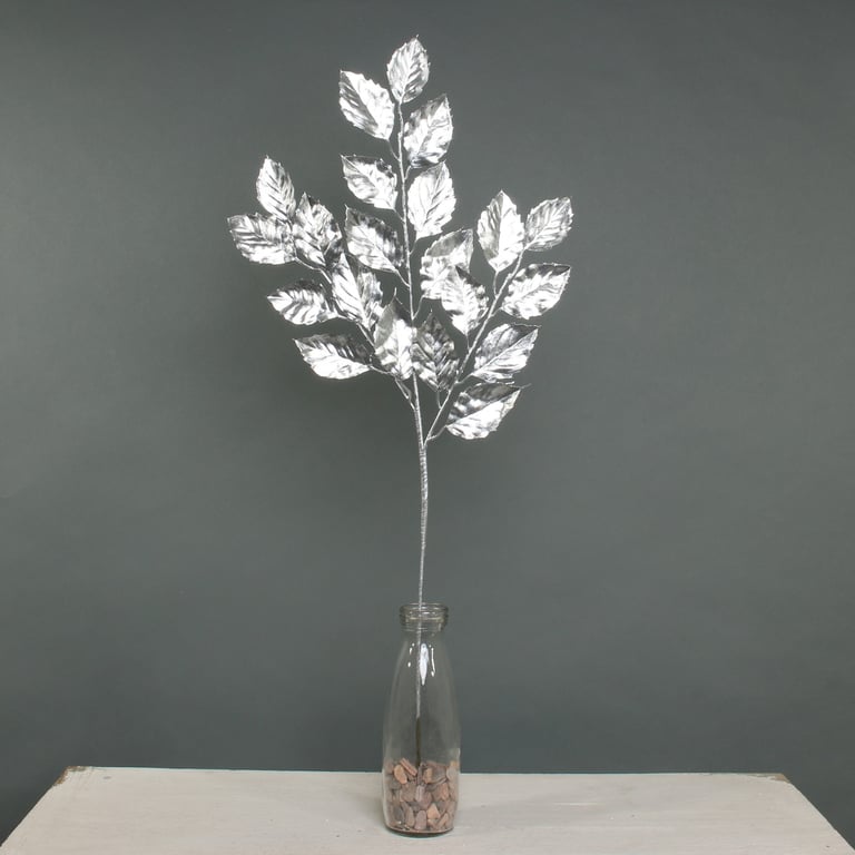 Silver Metallic Birch Leaf Spray - Fall Foliage Home Decoration Ornament