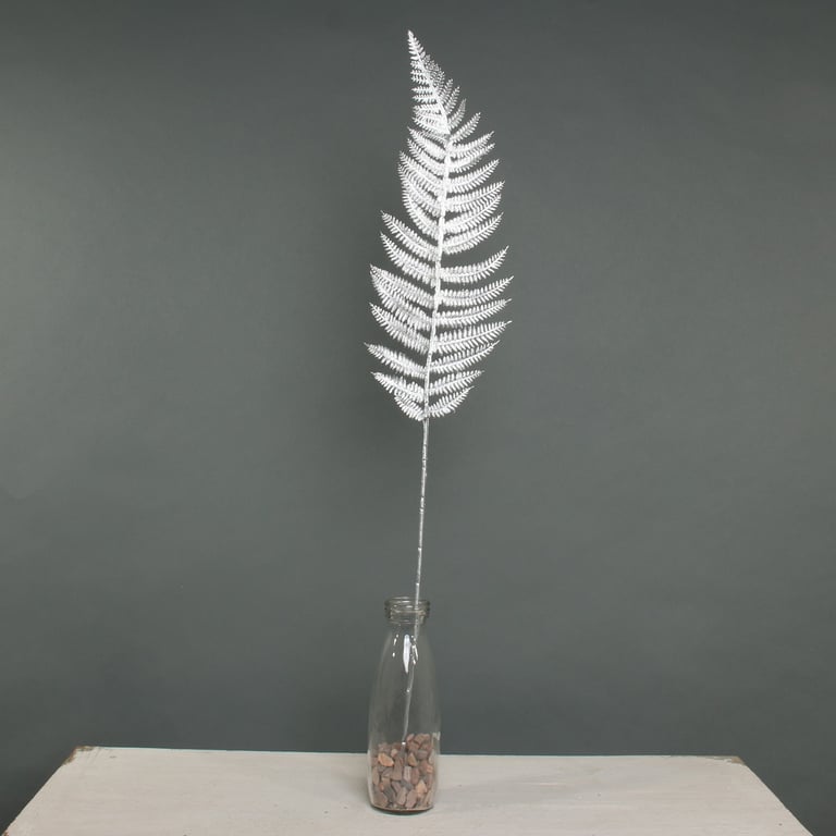 Metallic Fern Leaf Stem Silver - Decorative Home Garden Accent