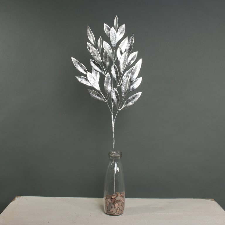 Silver Metallic Laurel Leaf Spray - Elegance at Home Decor