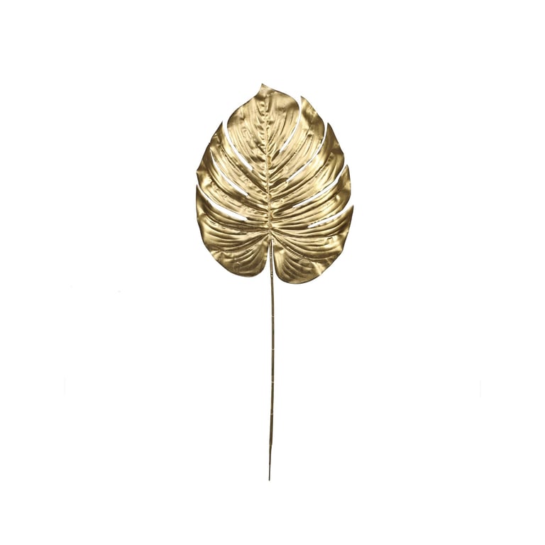 Gold Metallic Monstera Leaf Wall Art - Modern Indoor Foliage Decoration