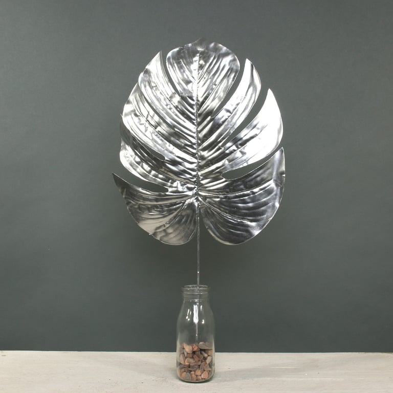 Silver Metallic Large Monstera Leaf - Indoor Plant Decoration & Wall Art for Home Decor
