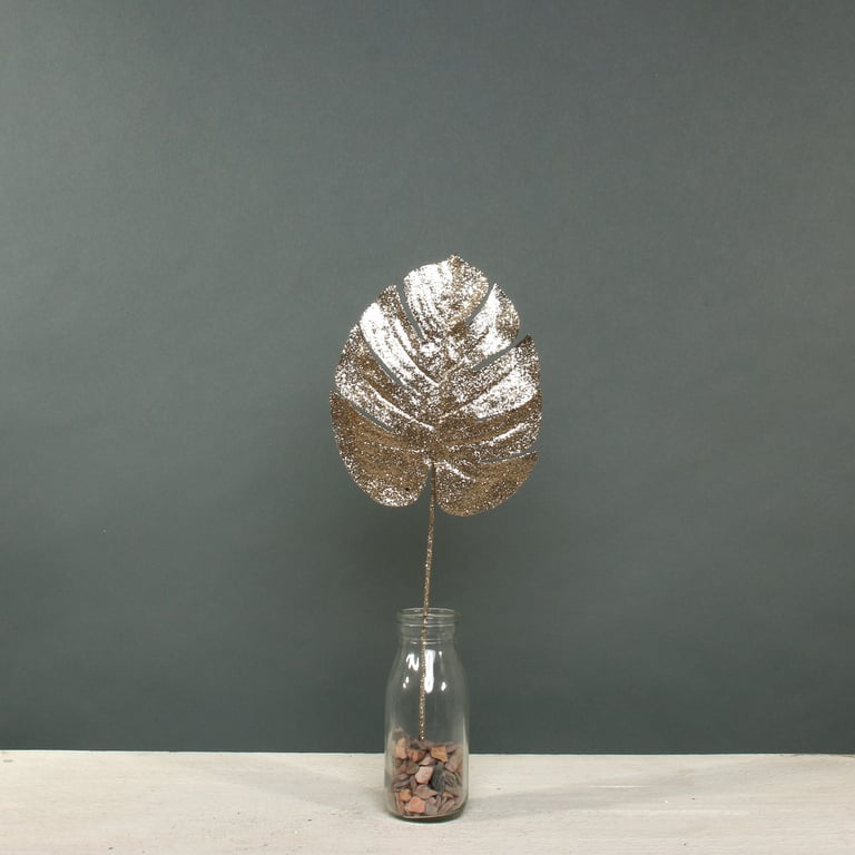Champagne Glitter Monstera Leaf - Small Decorative Wall Art for Home Decoration