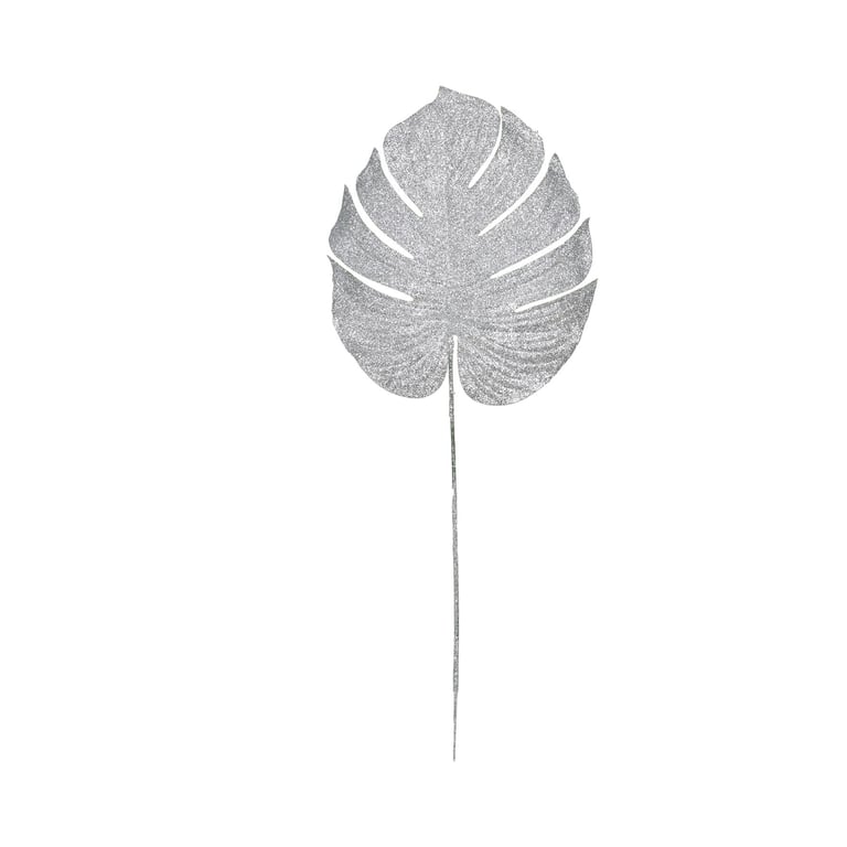 Silver Glitter Monstera Leaf Wall Art - Artificial Medium Decor for Home & Garden
