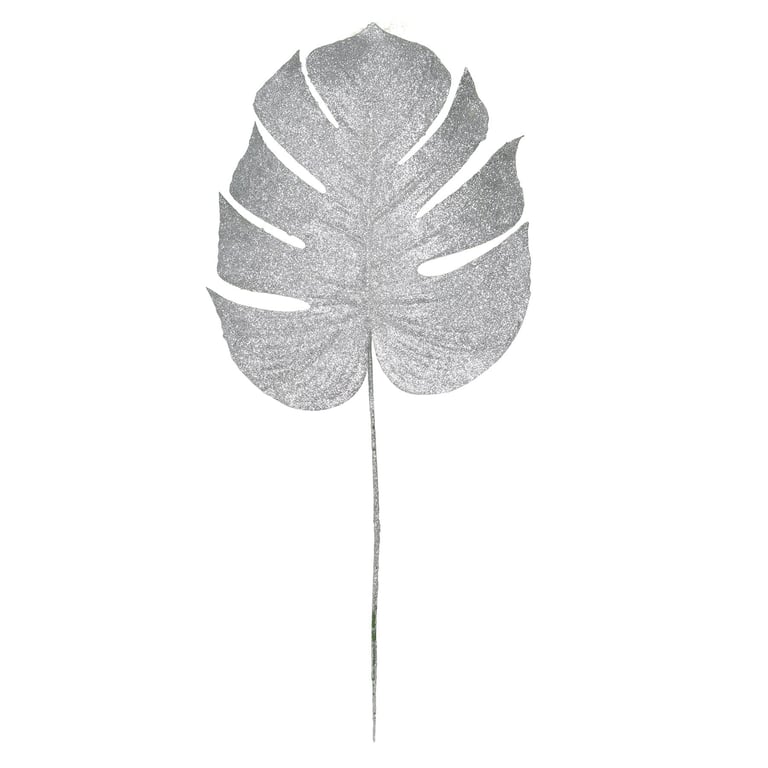 Large Silver Glitter Monstera Leaf Wall Decor - Unique Tropical Print Decoration