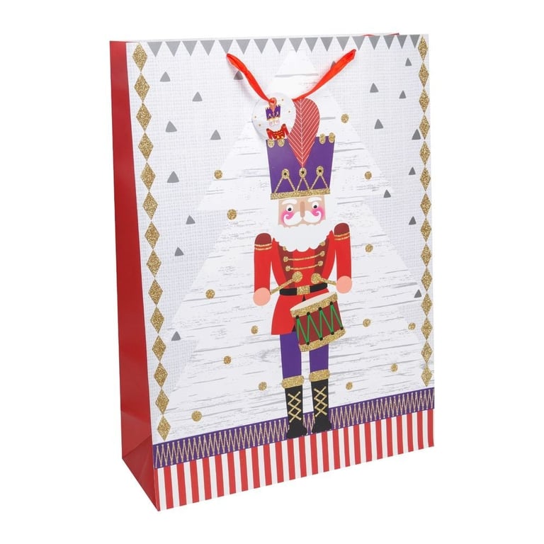 Large Christmas Gift Bag with Nutcracker Ornament Decoration