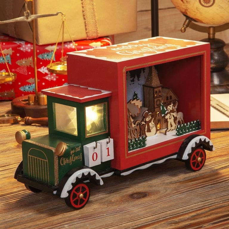 LED Light-Up Merry Christmas Truck Countdown Calendar Decoration