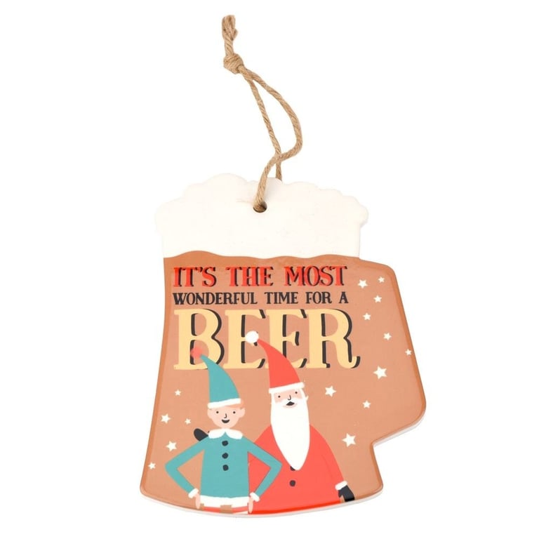 Most Wonderful Time for a Beer Christmas Hanging Plaque - Festive Home Decor Gift for Beer Lovers