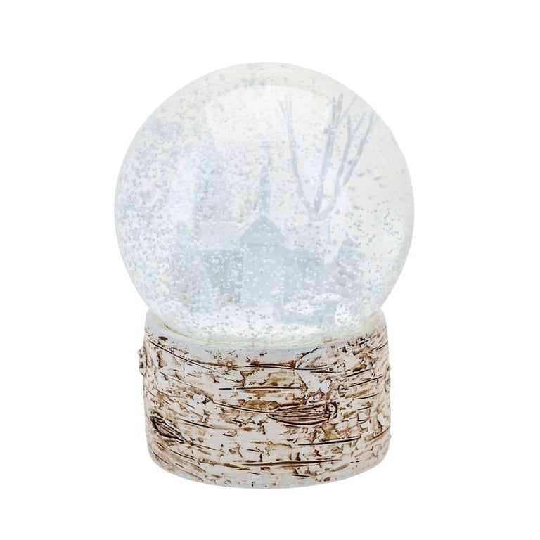 Tree Birch Wood Snow Globe - Glass Home Decor Scene with Winter Theme Christmas Tree Ornament 10cm
