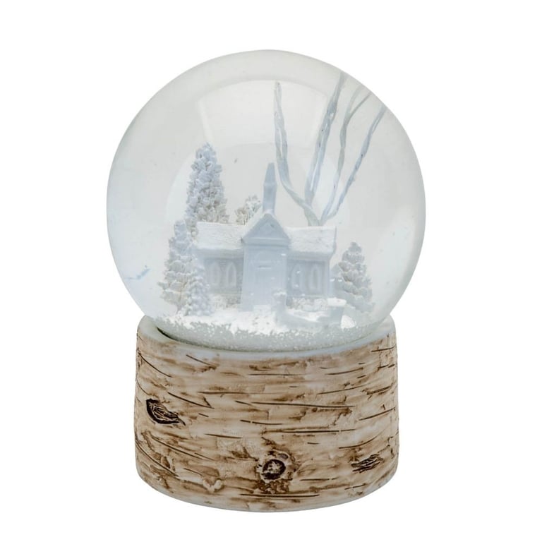 Tree Birch Wood Snow Globe - Glass Home Decor Scene with Winter Theme Christmas Tree Ornament 10cm