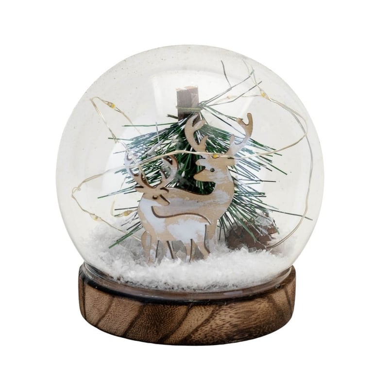 LED Reindeer & Forest Snow Globe - Christmas Home Decoration with Winter Wonderland Scene and LED Illumination
