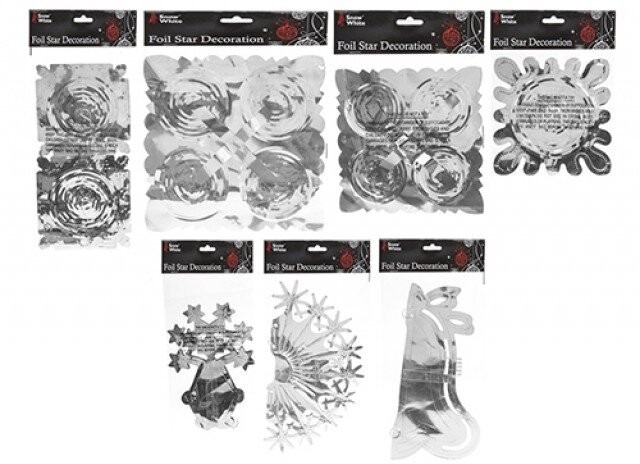 Silver Foil Decorations - 7 Assorted Designs for Home Decor and Party Supplies
