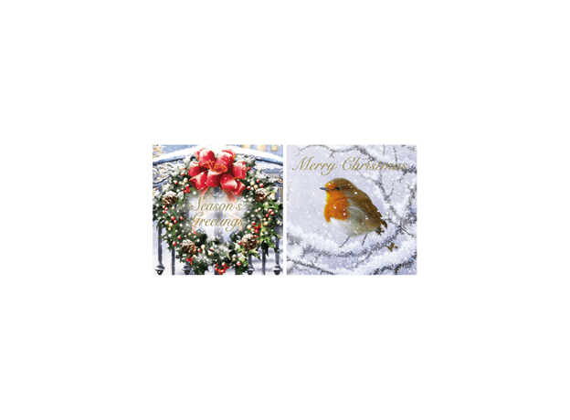 Wreath Robin Christmas Cards - Set of 12 Holiday Greeting Cards