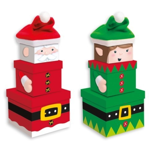 Elf & Santa Stackable Boxes - Holiday Home Storage and Toy Organization Solution