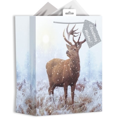 Large Christmas Stag Gift Bag - Festive Holiday Wrapping Bag for Stags and Men