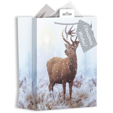 Medium Christmas Stag Gift Bag - Festive Holiday Party Favor Bag