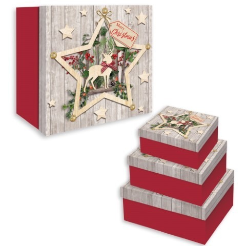 Wooden-Effect Star Nested Gift Boxes - Personalized Home Decor Gift Set of 3