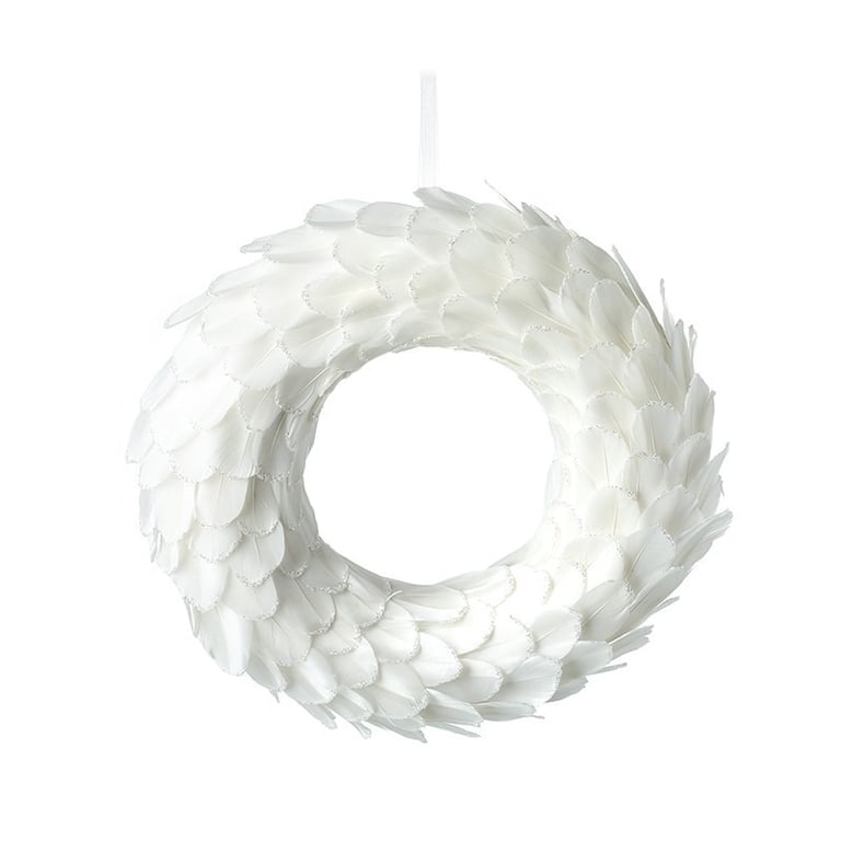 White Feather Wreath 30cm - Elegant Home Decor and Garden Ornament