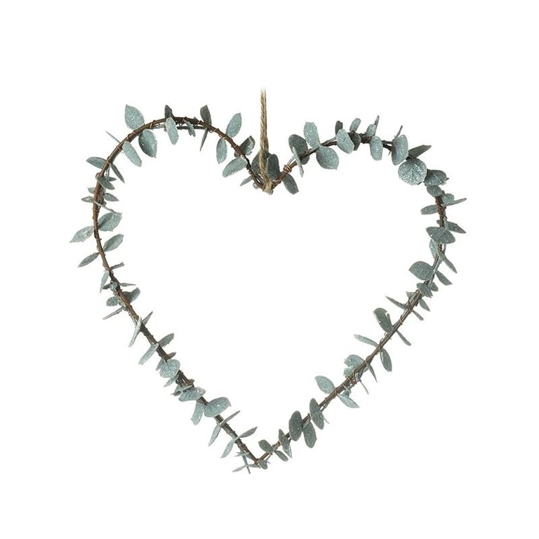 Rustic Heart Wreath With Green Leaves - Floral Home Decor Accent