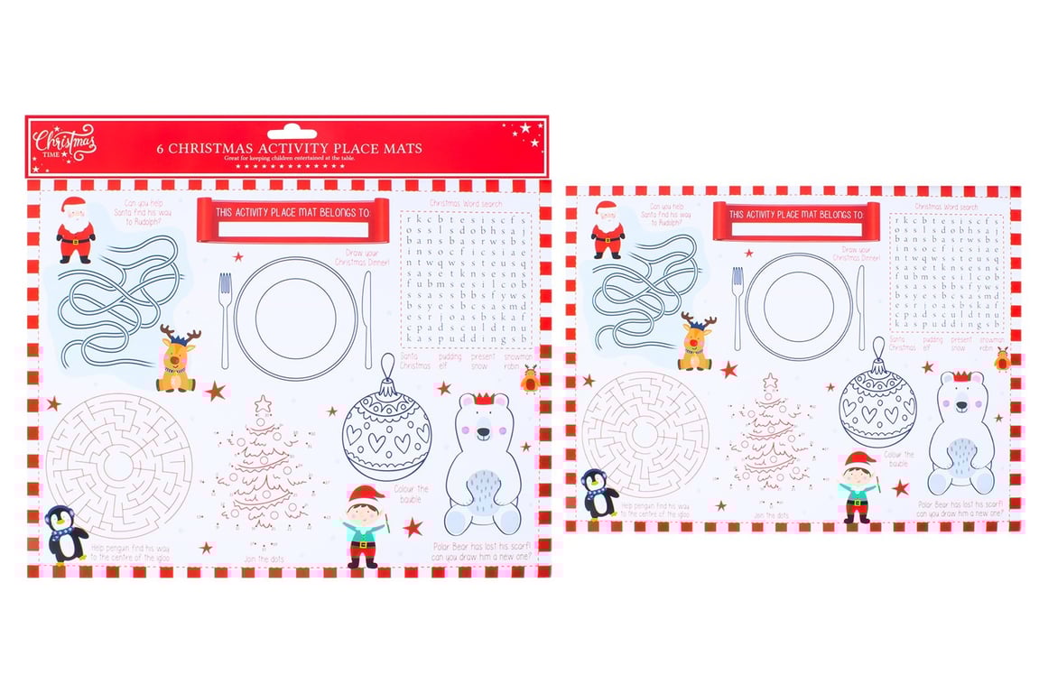 Christmas Activity Placemats Set of 6 - Festive Table Protectors for Holiday Dinners