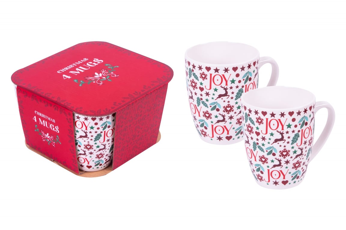 Christmas Joy Mugs Set of 4 - Festive Holiday Home Decor and Gift Idea