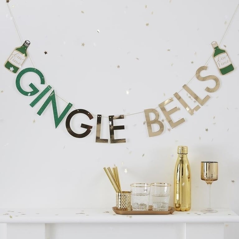 Glitter Gingle Bells Christmas Gin Party Bunting - Festive Home Decorations for a Sparkling Holiday Celebration