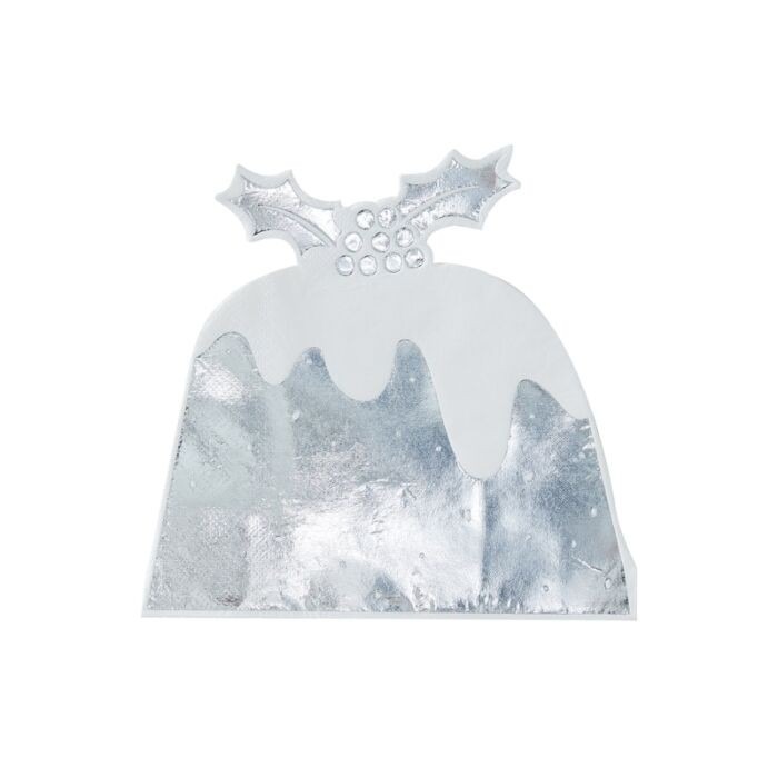 Silver Foiled Christmas Pudding Paper Napkins - Festive Holiday Tableware Party Supplies