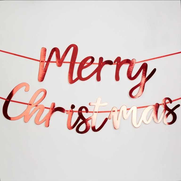 Red Christmas Bunting Script - 3M Long Holiday Home Decoration Accent