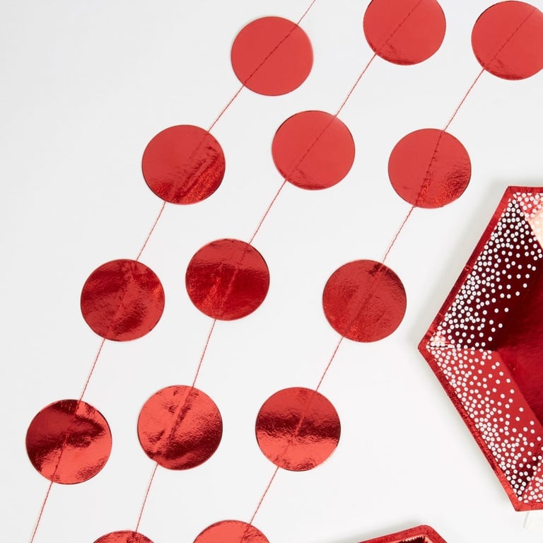 Red Foil Circle Garland - Festive Event Decorations and Home Decor Supplies