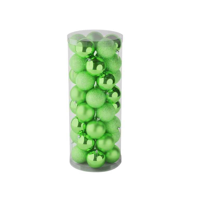 48 Pack Light Green Baubles - Mixed Finish (Matt, Shiny & Glitter) Decorations for Home and Garden