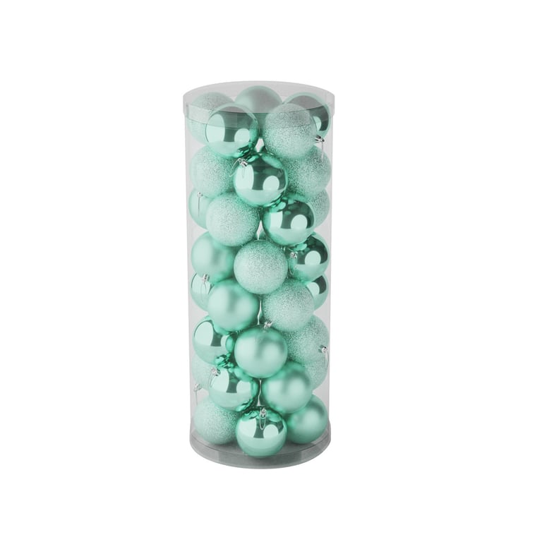 48 Mint Green Decorative Baubles - Matt, Shiny & Glitter Finish, 8cm Diameter for Home Decor