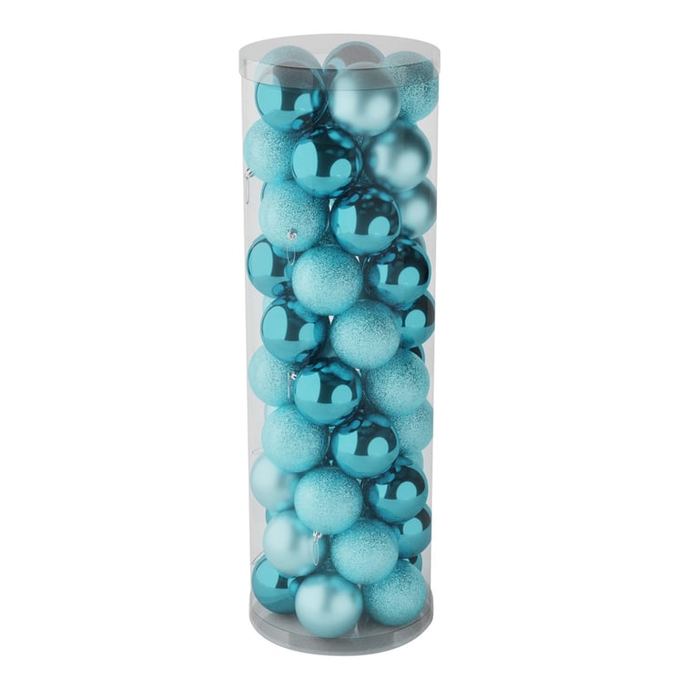 Ice Blue Baubles - Set of 48 Decorative Ornaments in Matt, Shiny & Glitter Finishes for Home Decoration and Christmas Decor