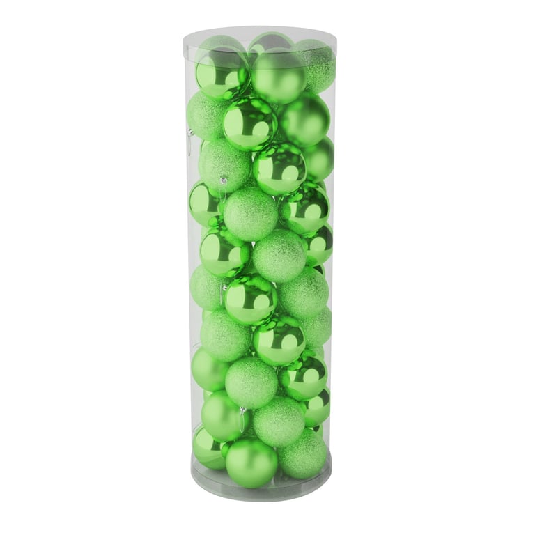 48 Piece Light Green Baubles Set - Matt, Shiny & Glitter Finish Decorations