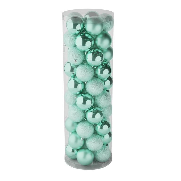 48 Piece Mint Green Baubles Set - Matte, Shiny & Glitter Finish Decorations