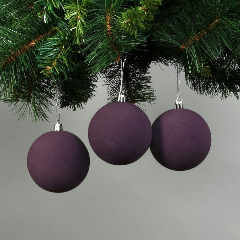 Deep Purple Velvet Baubles Set of 6 - Elegant Home Decor Ornaments