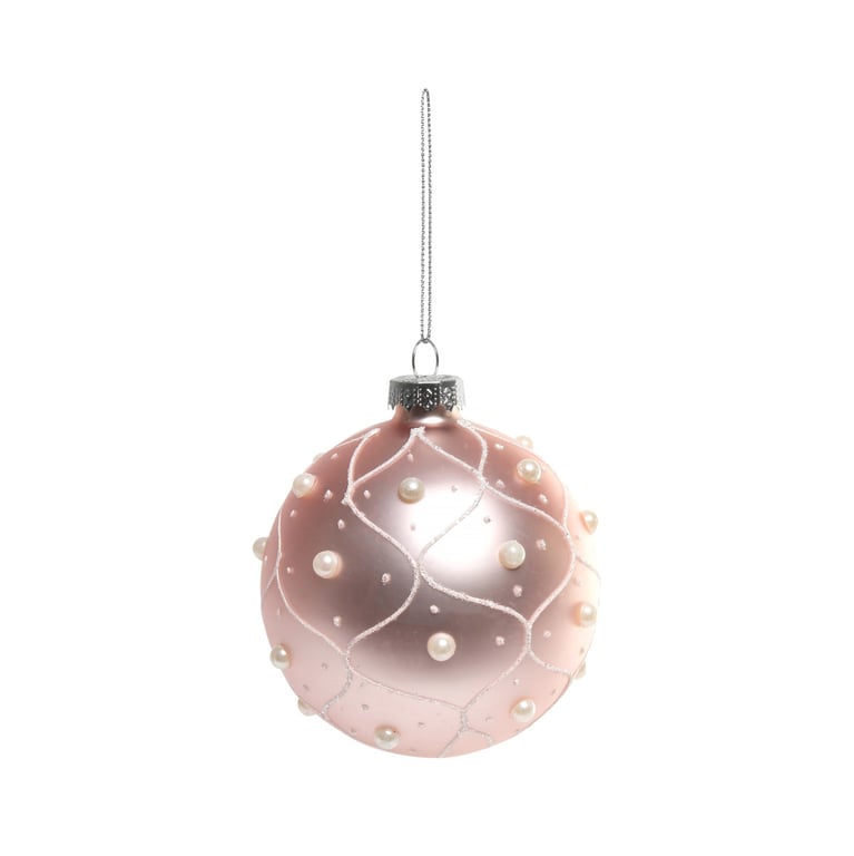 Pink Pearl Patterned Glass Bauble - Elegant Home Decoration & Christmas Ornament